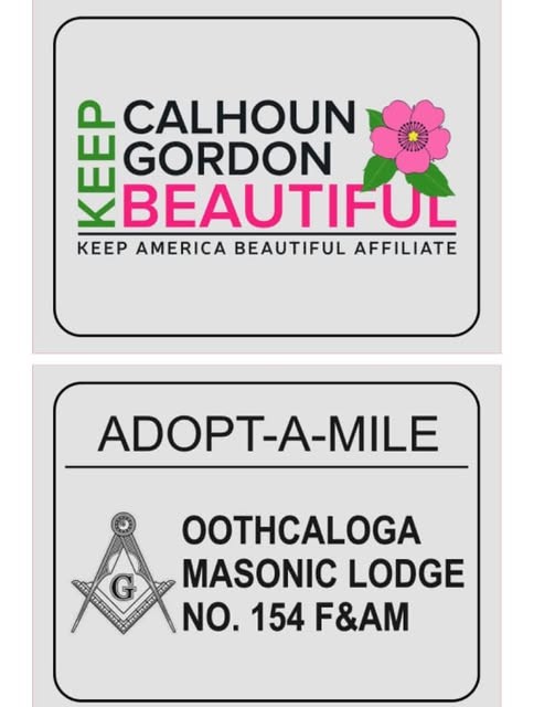 Keep Calhoun Gordon Beautiful and Oothcaloga Masonic Lodge No. 154 Adopt-A-Mile roadside signs