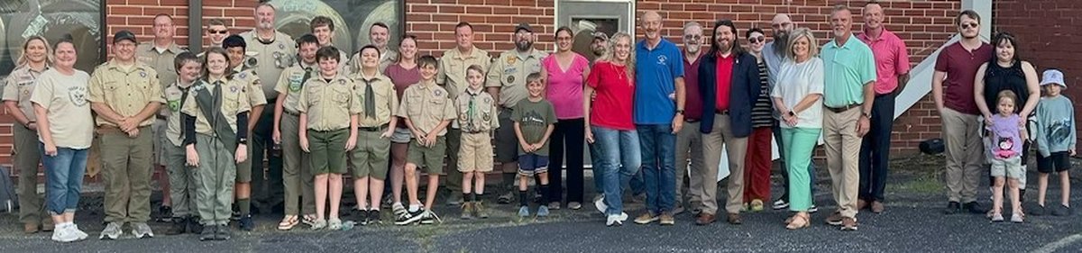 Boy Scout Troop, Lodge members, and families gathered for the Flag Day ceremony