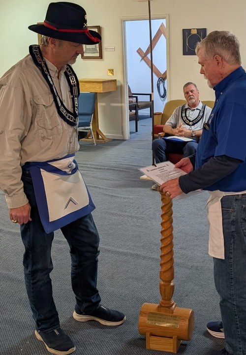 Morning Star Lodge presenting the Traveling Gavel to Worshipful Master Ken Theobald